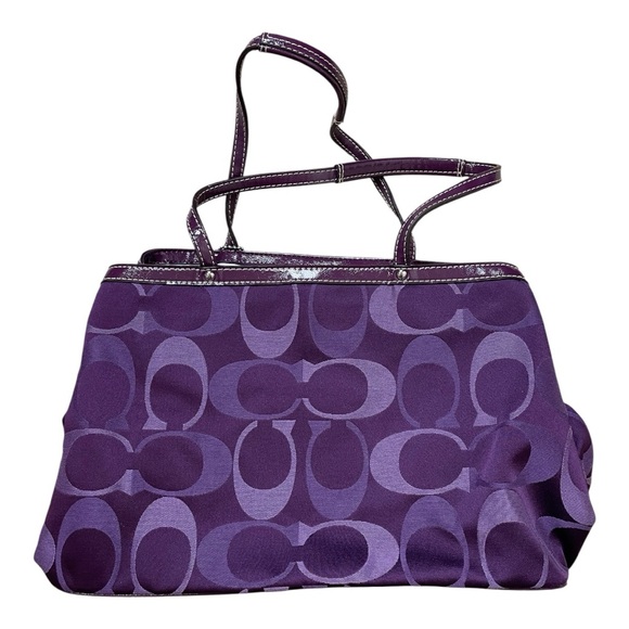 Vintage Coach Signature Dark Plum Purple Stripe Carryall Tote Shoulder-Bag Purse - Picture 6 of 11